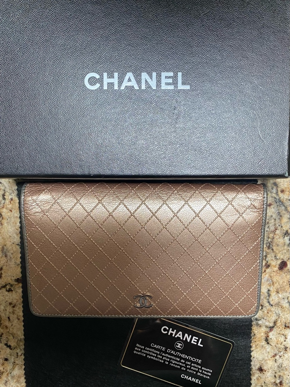 CHANEL Metallic Taupe Long Card Holder Wallet